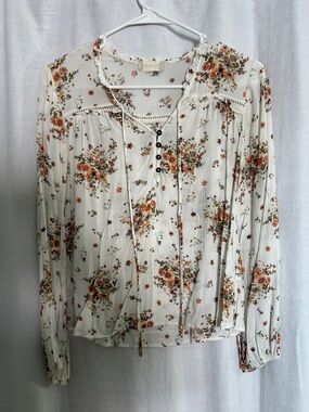 Altar'd State Cream Blouse with Orange Floral Print